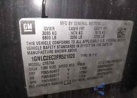 2015 Chevrolet Tahoe Commercial Fleet z USA, uszkodzony, nr VIN 1GNLC2EC2FR521820